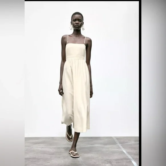 🔥🔥Zara Linen beaded strap midi dress - Picture 2 of 6